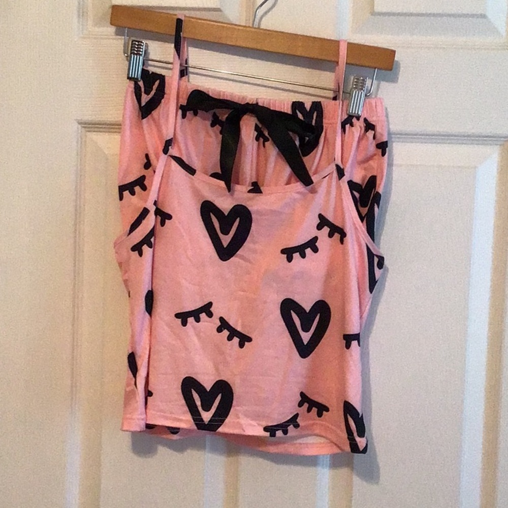 Charming Pink Heart and Eyelash Pajama Set